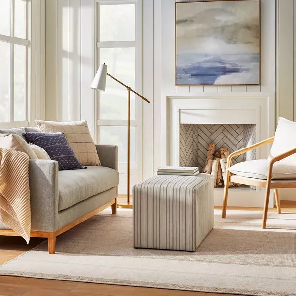 7'x10' Marina Striped Wool/Cotton Area Rug Cream