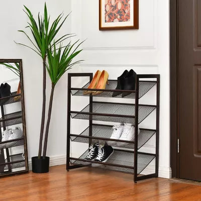 4-Tier Shoe Rack Adjustable to Flat or Slant Shoe Organizer Holder Stand