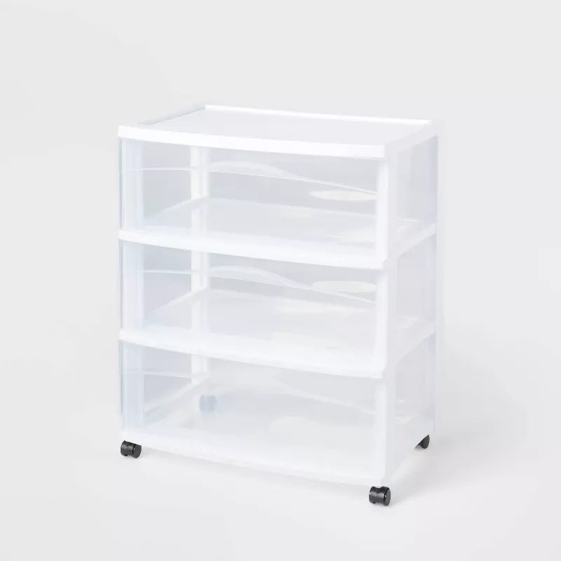 3 Drawer Wide Cart White