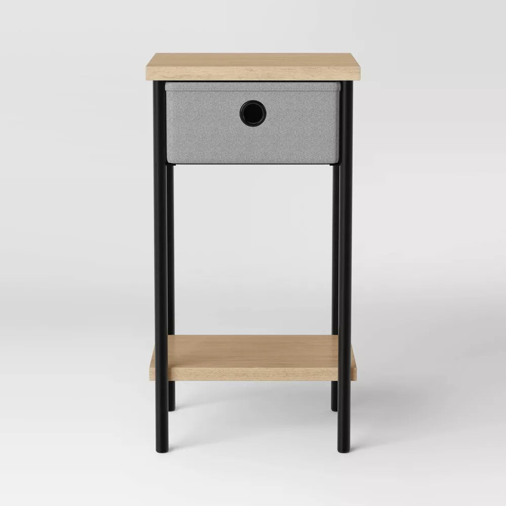 Fabric Bin Dorm Side Table Black Frame