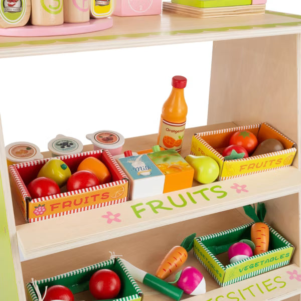 Kids Fresh Market Selling Stand - Wooden Grocery Store Playset by Toy Time