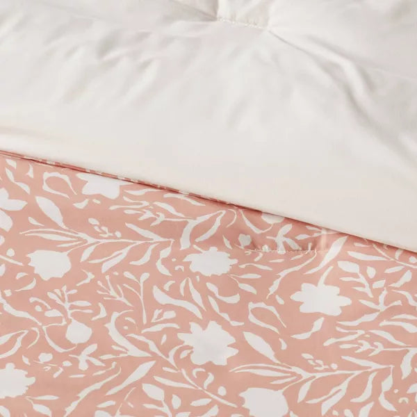 12pc Floral Boho Comforter & Sheets Set Terracotta Pink - Queen