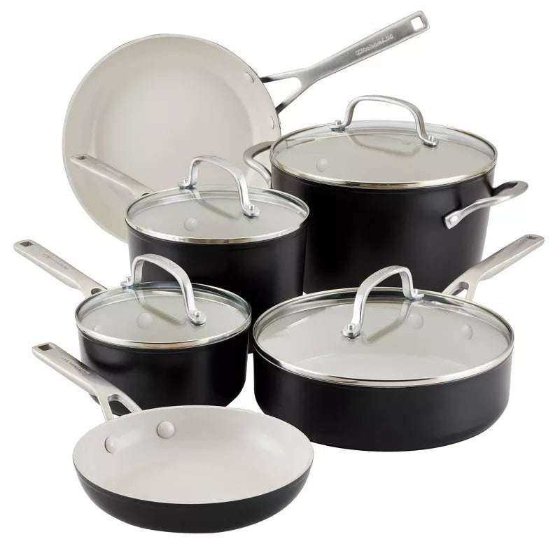 10pc Hard Anodized Ceramic Nonstick Cookware Set Matte Black