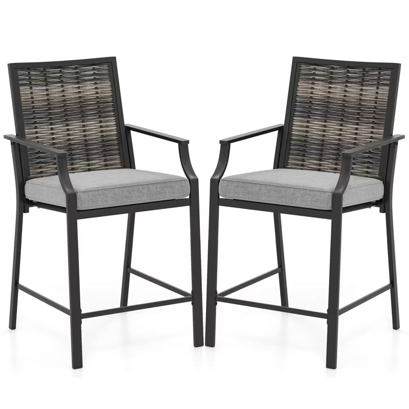 Patio Bar Stools Set of 4 w/ Armrest Fabric Seat & Heavy-Duty Metal Frame 2-BOXES