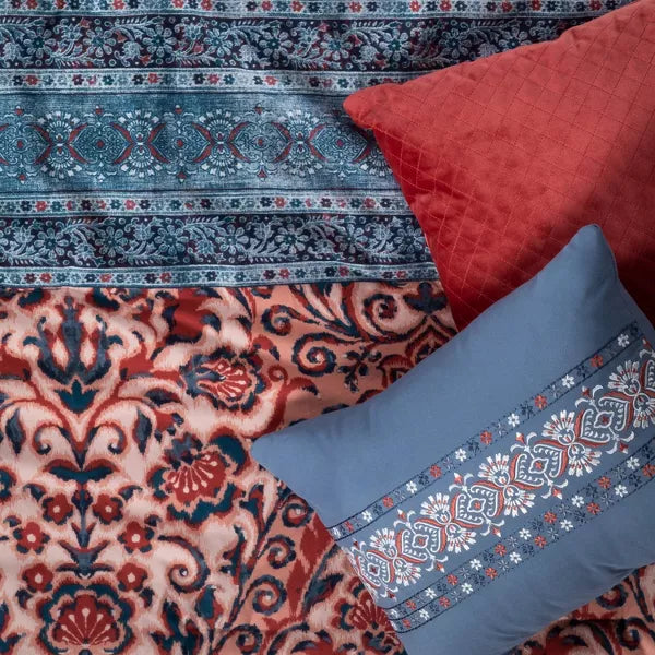 8pc Printed Paisley with Border Comforter Bedding Set Rose/Blue King
