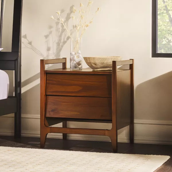 Angled 2 Drawer Solid Wood Nightstand