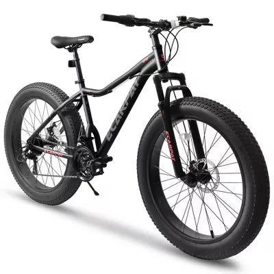 26 Inch Fat Tires Mountain Bike,  4" Wide Wheel, 21-Speed Disc Brakes, Mens Womens Trail Beach Snow Commuter City Mountain Bike