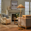Floor Lamp Gold Iron with Tapered Rattan Shade - ETL Listed, Dimmable