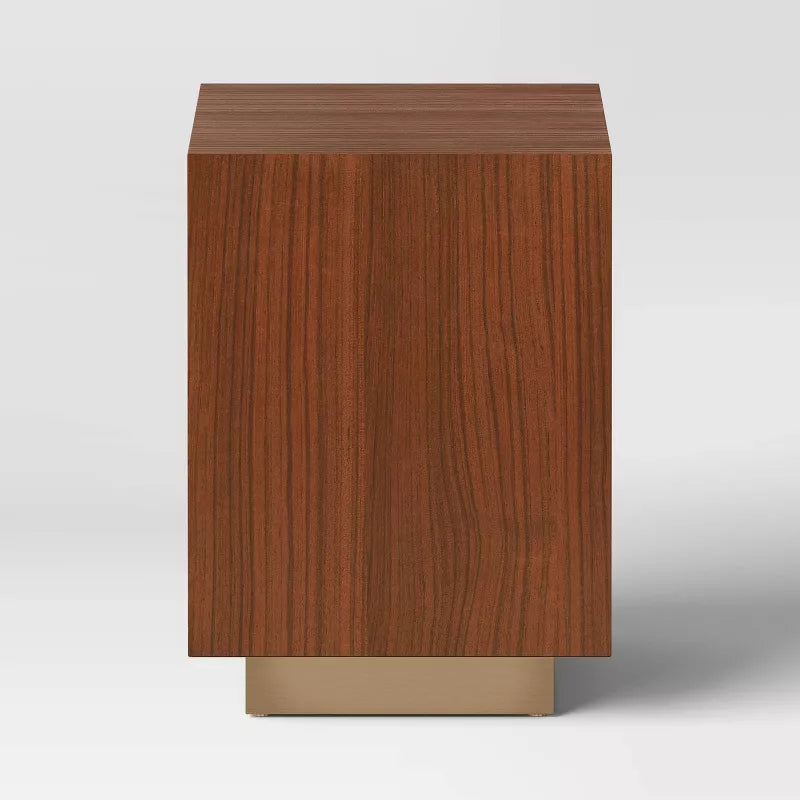 Wood and Metal Plinth Accent Table