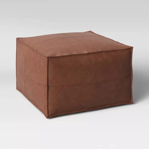 Earl Faux Leather French Seam Ottoman SHOWROOM ONLY ITEM