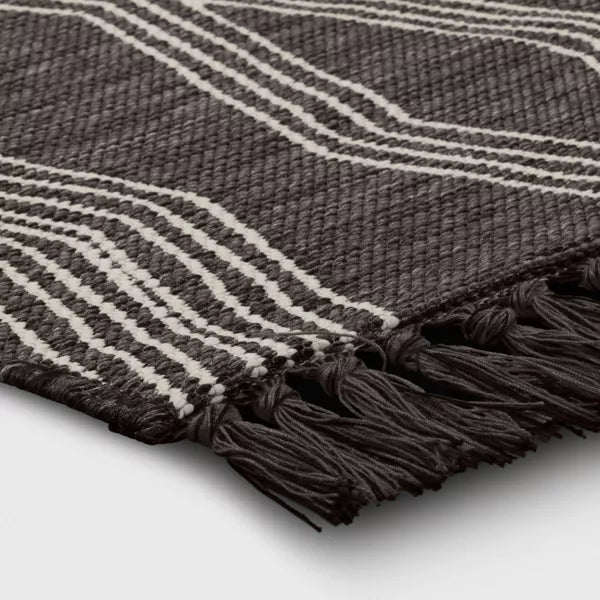 Modern Diamond Tapestry Rectangular Woven Outdoor Rug Charcoal Gray