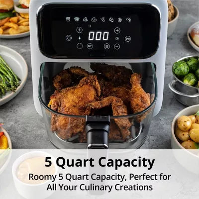 Glass Air Fryer: Toxin-Free Borosilicate Basket, Touch Screen, 8 Presets, Dishwasher Safe, Unique See-Through Design