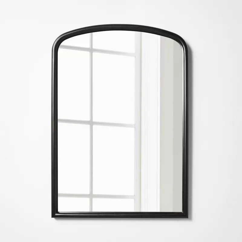 Wood Arched Decorative Wall Mirror Woodgrain Black