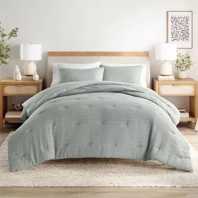Waffle Textured Comforter Set All Season Down-Alternative Ultra Soft Puffy Bedding - Full/Queen