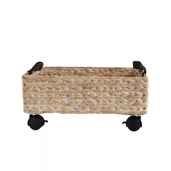 Adaline Classic Farmhouse Handwoven Hyacinth Rectangular Underbed Storage Bin with Wheels and Handles