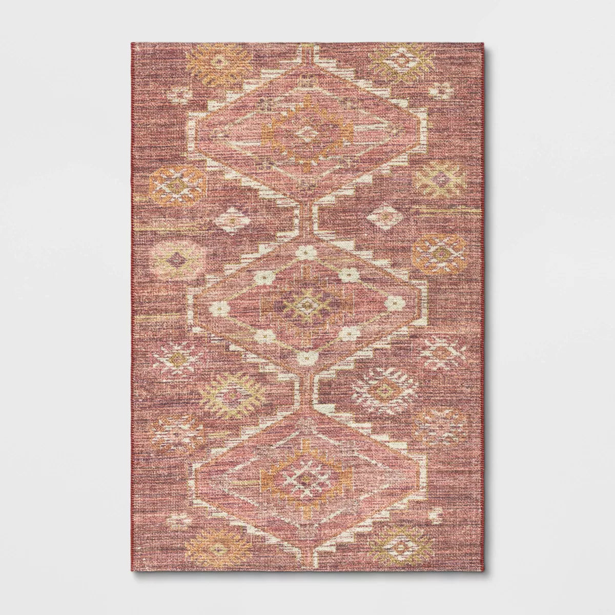 Southbury Washable Printed Diamond Persian Style Rug Rust 4'x6'