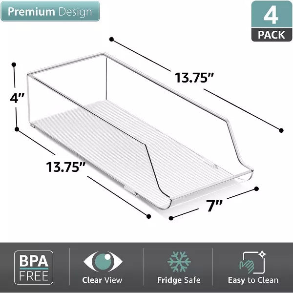 4 Pack Slim Can Organizer for Fridge, Pantry, Kitchen Organization and Storage