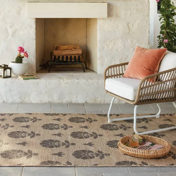 Block Print Outdoor Area Rug 5'x7'