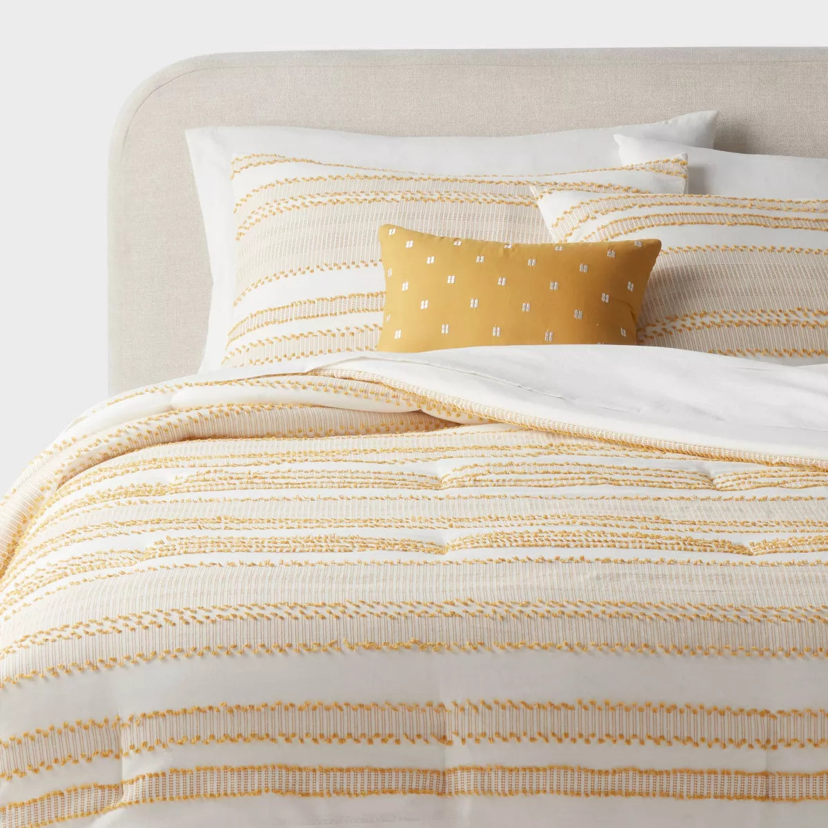 8pc Clipped Jacquard Striped Comforter and Sheet Set Yellow - King