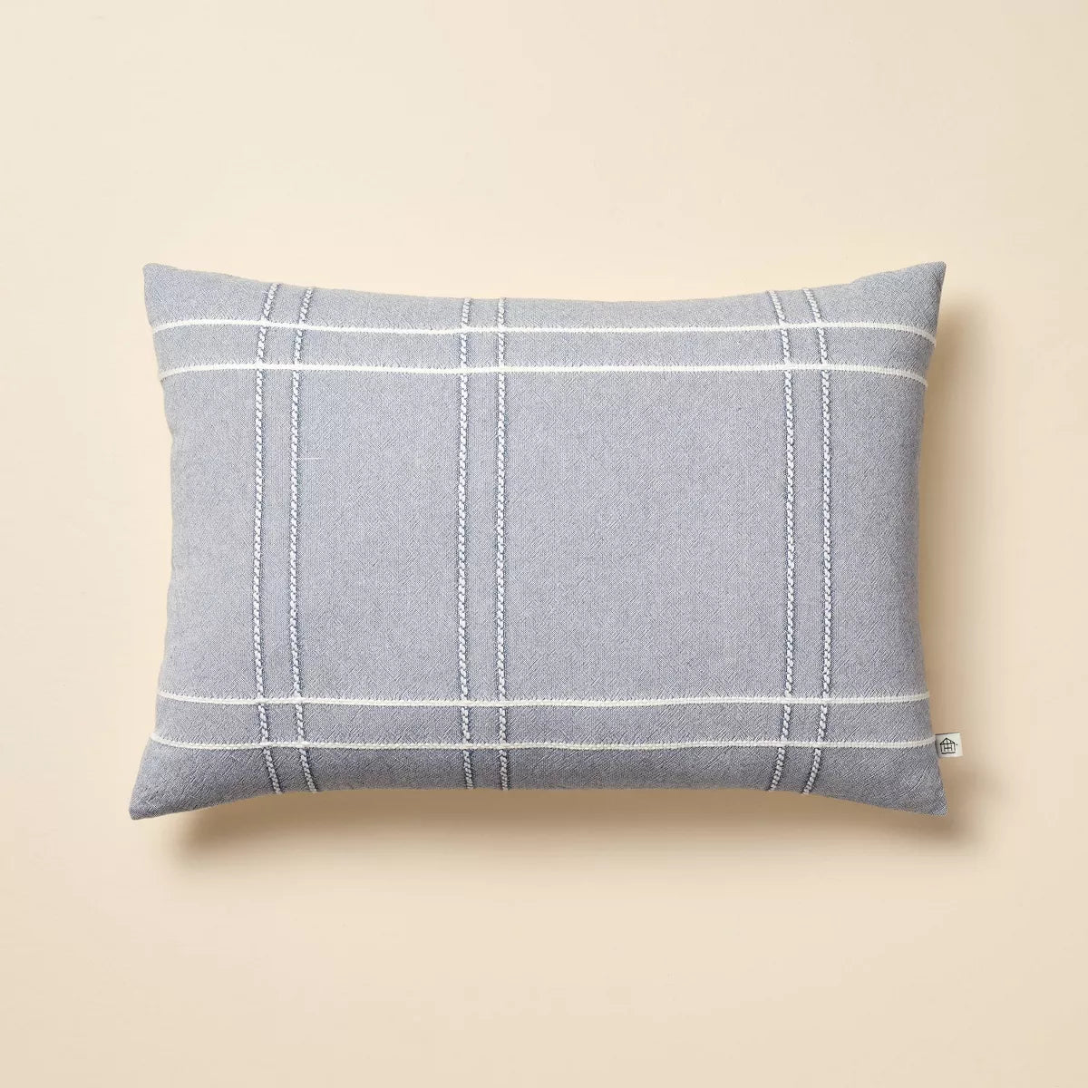 14"x20" Cross Stripe Lumbar Throw Pillow Washed Blue SHOWROOM ITEM