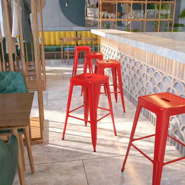 Commercial Grade Backless Metal Indoor-Outdoor Barstool with Square Seat - Set of 2