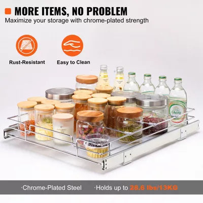 Pull Out Cabinet Organizer, Heavy Duty Slide Out Pantry Shelves, Chrome-Plated Steel Roll Out Drawers, Sliding Drawer Storage