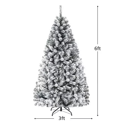 Snow Flocked Hinged Artificial Christmas Tree Unlit Metal