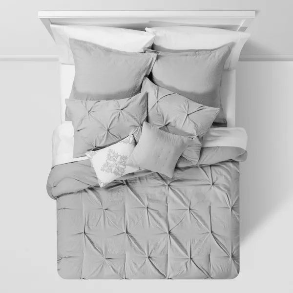 8pc Pinch Pleat Comforter Bedding Set Queen