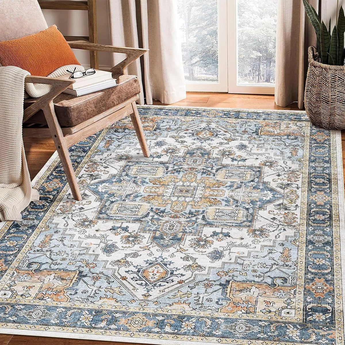 9'x12' Washable Area Rug, Ultra-Thin Vintage Rug Printed Carpet