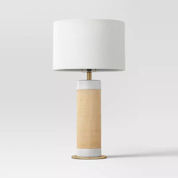 Ceramic Table Lamp with Natural Wrap White