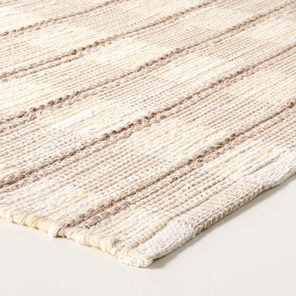 Rib Stripe Plaid Handmade Woven Area Rug Tan/Cream/Khaki 3'x5' Accent