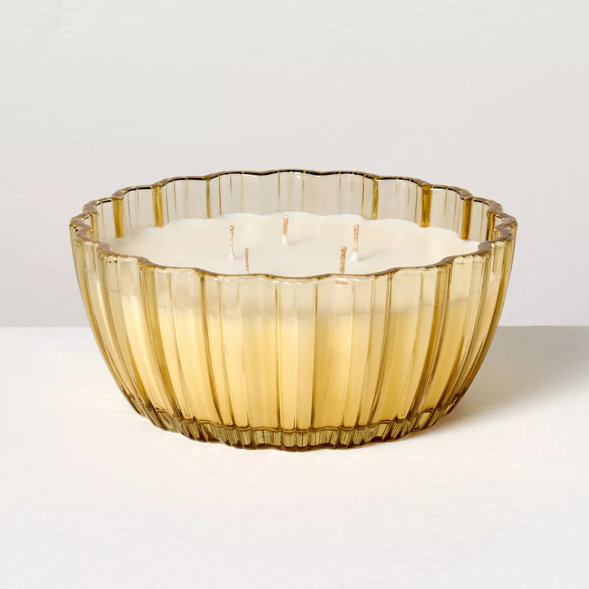 5-Wick Tinted Glass Driftwood and Amber Ribbed Jar Candle Yellow 28oz - Hearth & Hand™ with Magnolia SHOWROOM ITEM