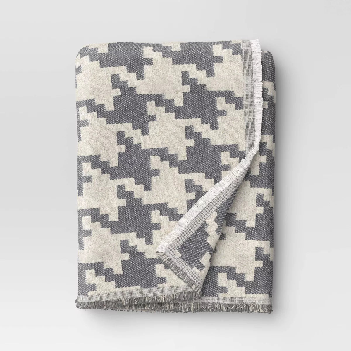 50''x60'' Oversized Chenille Woven Houndstooth Throw Blanket Gray/Neutral SHOWROOM ITEM