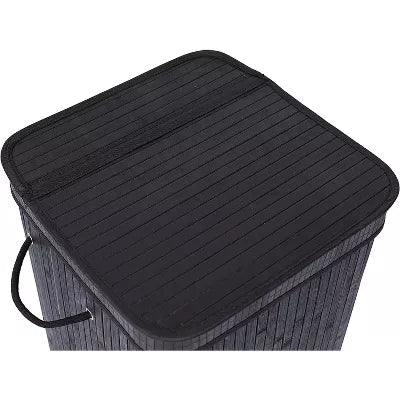 Bamboo Square Laundry Hamper with Lid and Cloth Liner - Black