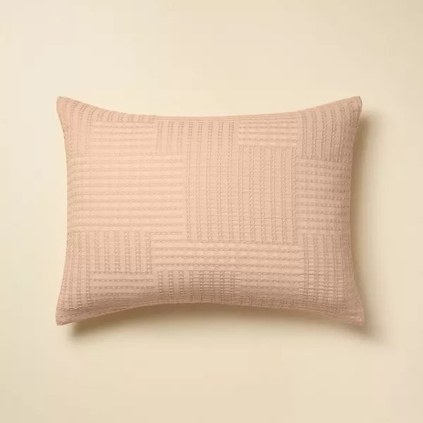 3pc Woven Textured Squares Comforter Bedding Set Blush King