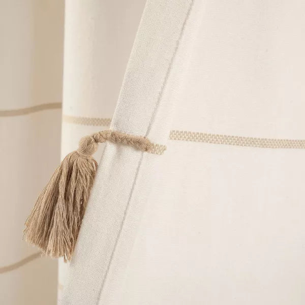 Set of 2 Farmhouse Boho Striped Woven Tassel Yarn Dyed Cotton Window Curtain Panels