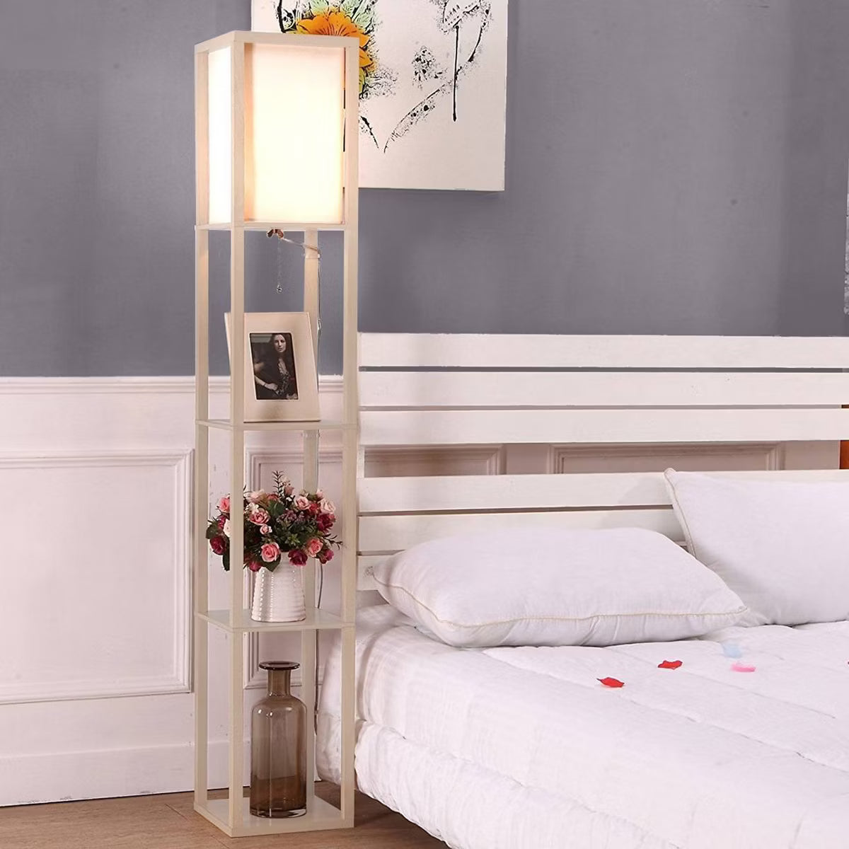 Brightech Maxwell Wood Traditional 3-Shelf Floor Lamp - SHOWROOM ITEM 