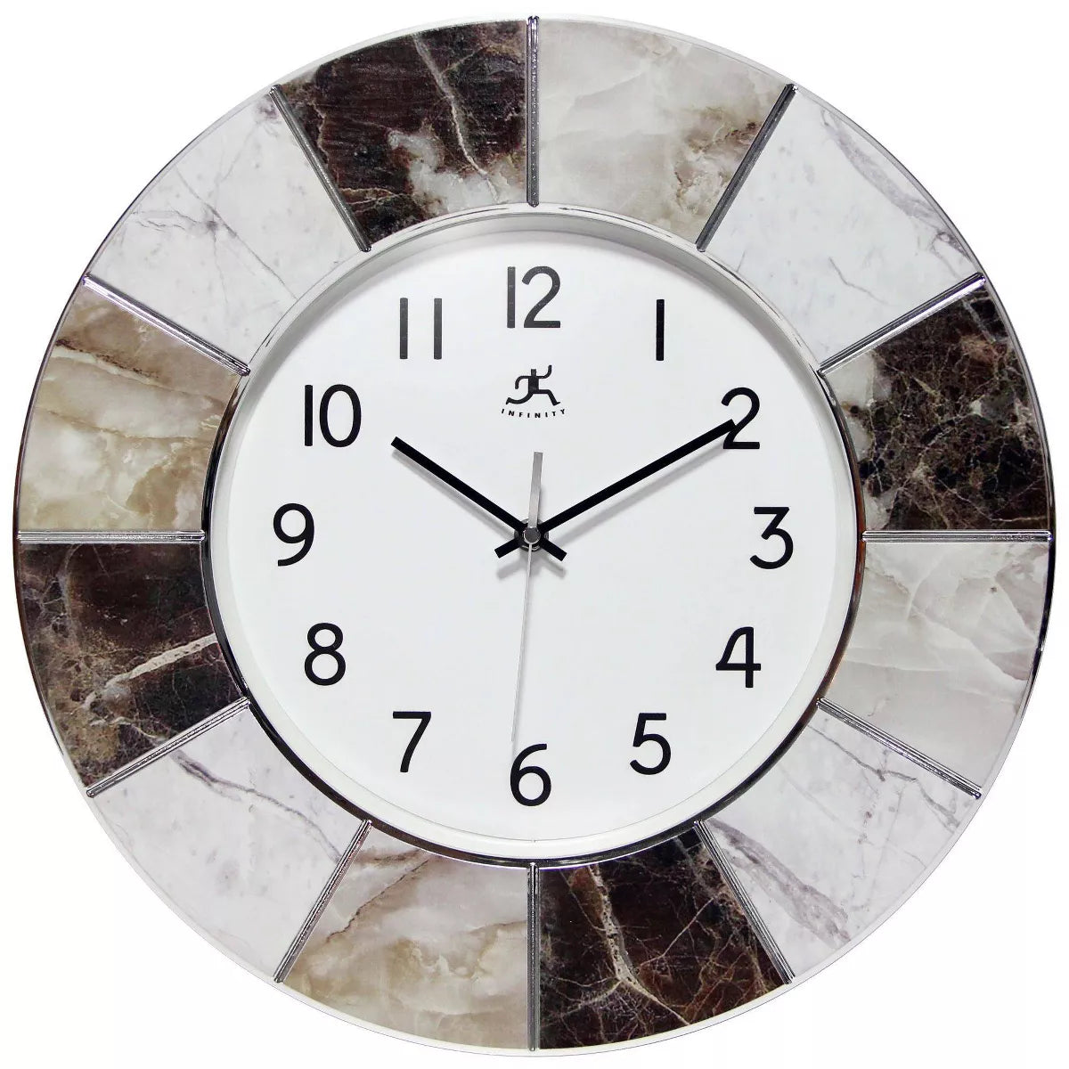 16" Marble Look Wall Clock - Silver SHOWROOM ITEM