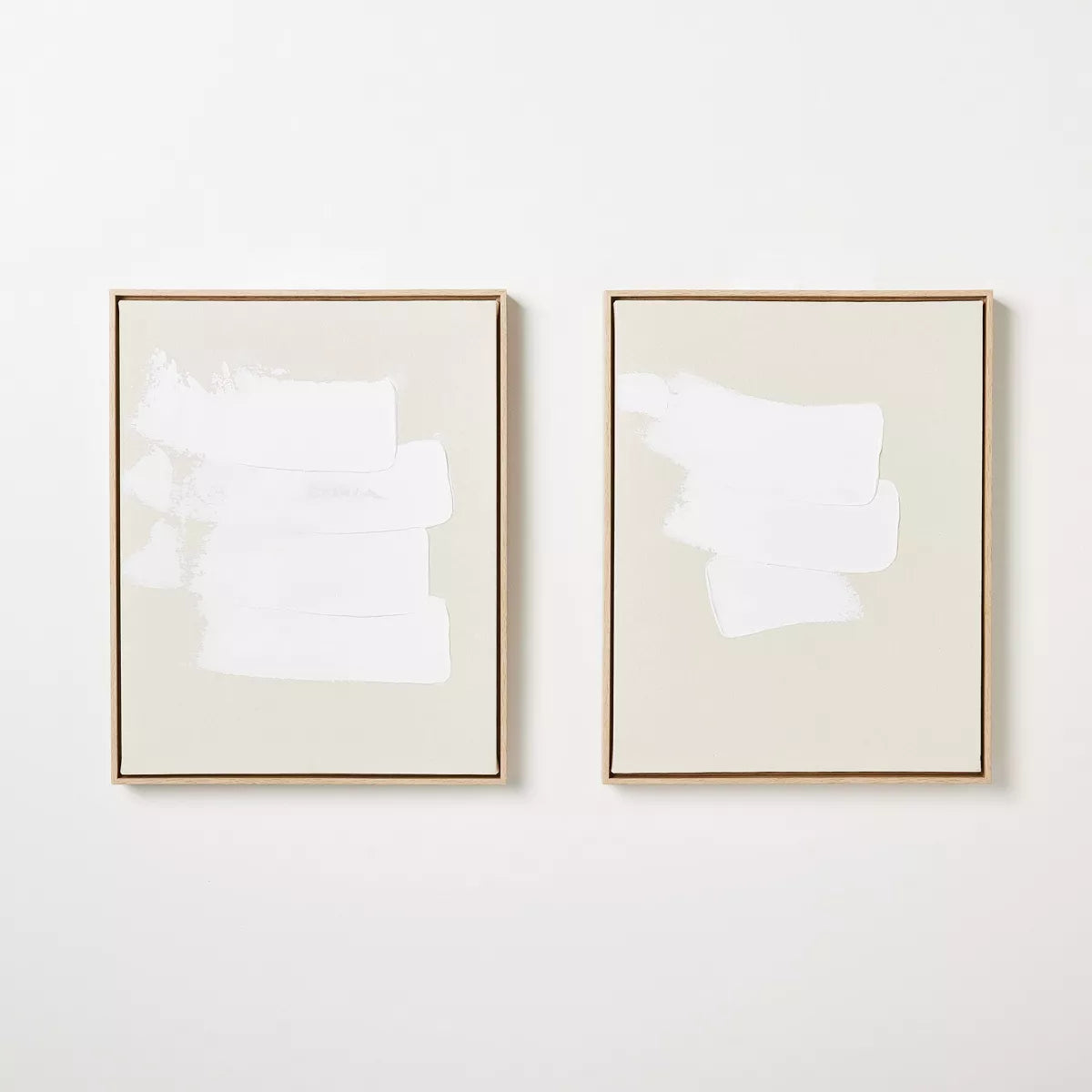 (Set of 2) White Patches Embellished Framed Wall Art Canvas: Modern Abstract Digital Art