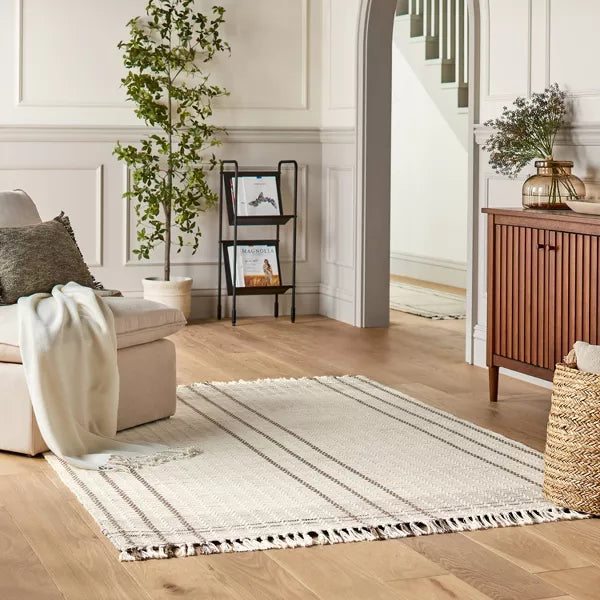 Neutral Color Block Plaid Handmade Woven Area Rug Tan/Cream/Cocoa