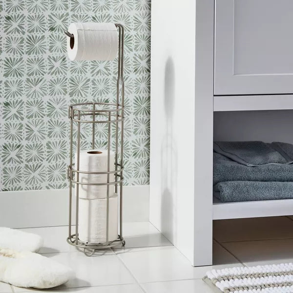 4 Roll Reserve Plus Freestanding Toilet Tissue Holder Silver - Steel Construction