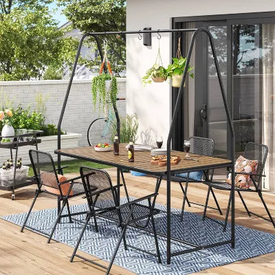 Rectangle A-Frame Pergola Outdoor Patio Dining Table Black