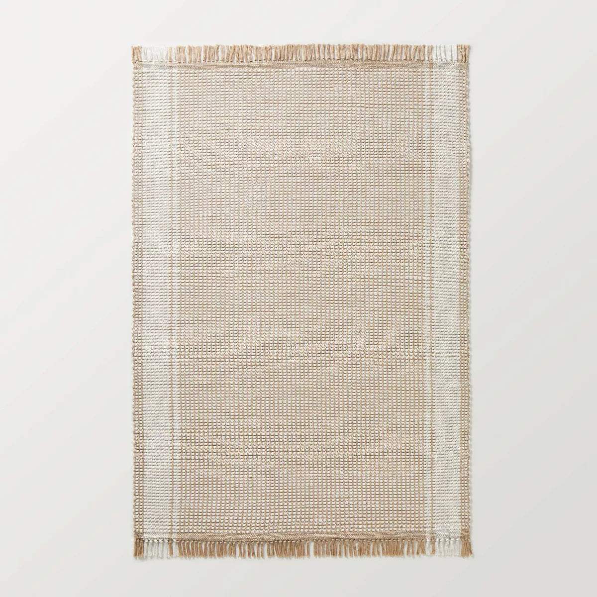 Wide Border Stripe Handmade Woven Area Rug Tan/Cream