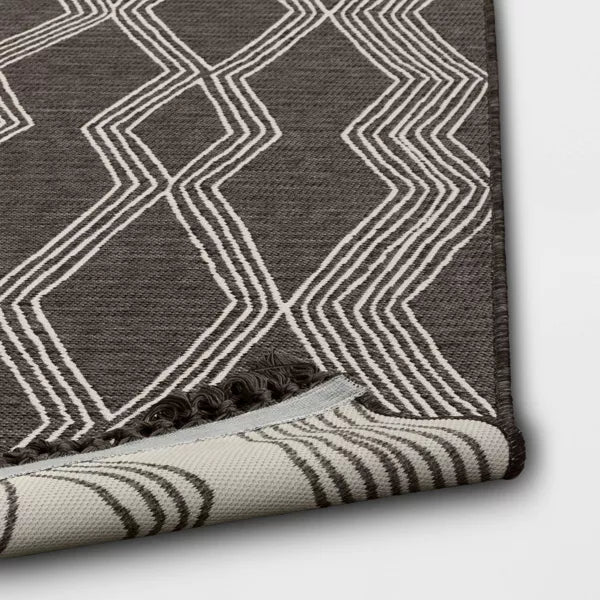 Modern Diamond Tapestry Rectangular Woven Outdoor Rug Charcoal Gray