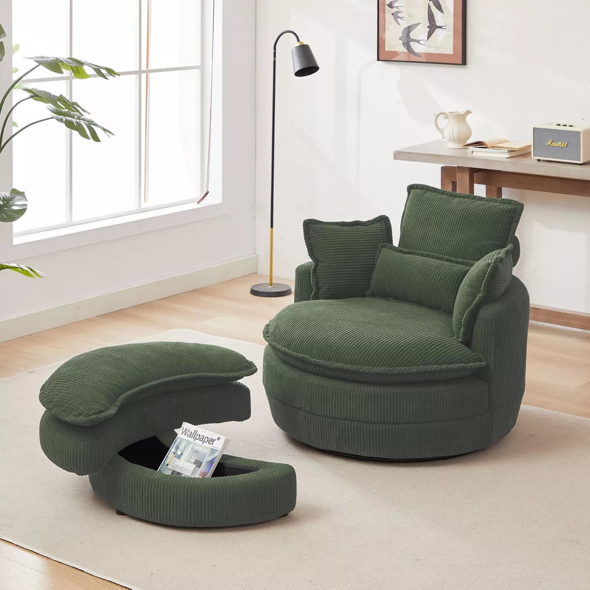 Modern Accent Chair with Moon Storage Ottoman Loveseat Circle Swivel SHOWROOM ONLY ITEM