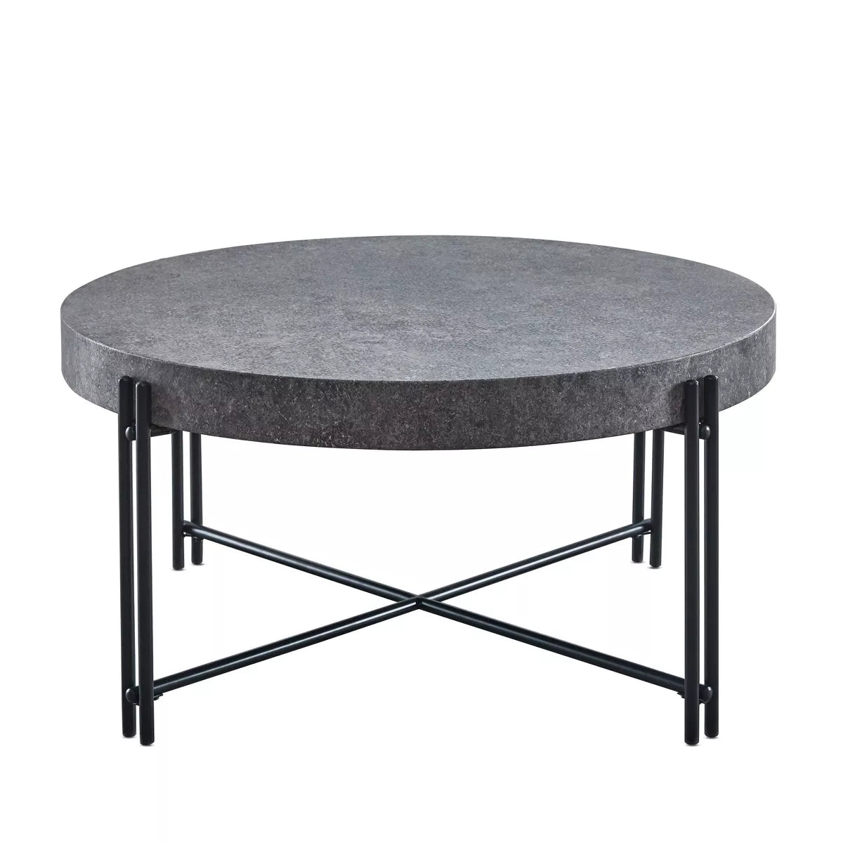 Morgan Round Cocktail Table Gray - Industrial Style, Faux Concrete, Iron Base