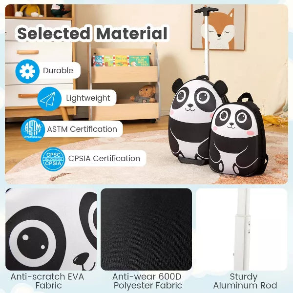 2PCS Kids Carry On Luggage Set 16'' Owl Rolling Suitcase with 12'' Backpack Travel Pink/White/Yellow