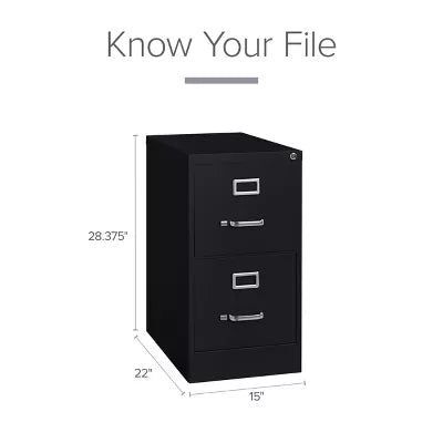 2 Drawer Vertical File Cabinet Black: Steel Frame, No Assembly Required
