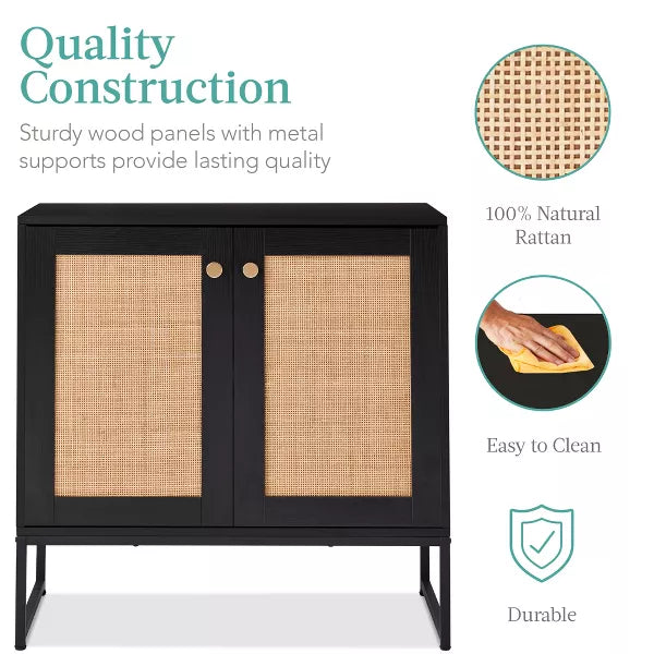 2-Door Rattan Storage Cabinet, Accent Furniture, Cupboard w/ Non-Scratch Foot Pads