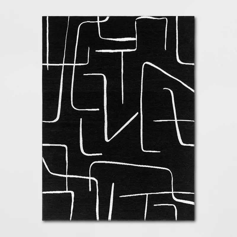 Abstract Lines Outdoor Area Rug Black - 7'10"x10'
